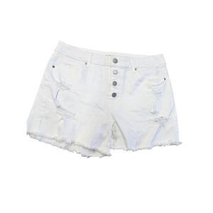 Time & Tru White Distressed High Rise Button Fly Raw Hem Shorts Women's size 10